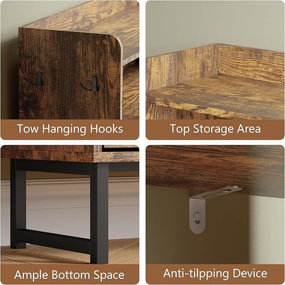 Shoe Cabinet with 3 Flip Drawers, Freestanding Hidden Shoe Storage Organizer for Entryway, Narrow Slim Shoe Rack Cabinet with Open Storage & Hooks for Front Door Entrance, Living Room, Hallway, Brown