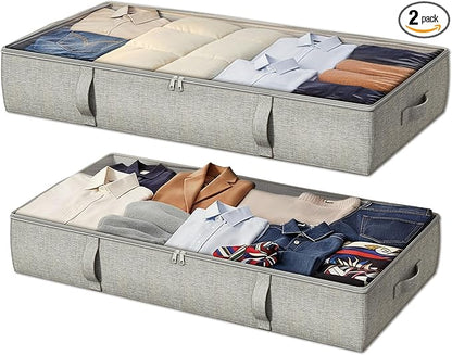 TidyCorner 2-Pack Under Bed Storage Containers, 6 Inches Tall Underbed Clothes Storage Organizer Bin with Sturdy Sidewalls/Bottom, Underbed Storage Bins 2 Storage Thin Bins