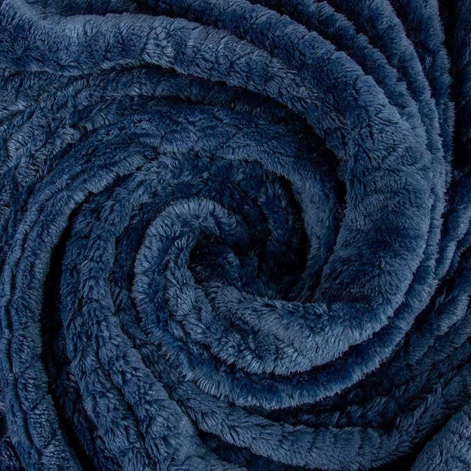 Waffle Knit Textured Throw Blanket Soft for Couch, Sofa, Twin Bed, Kids, Adults, 50” x 60” Chenille Knit Blanket, Boho Throw Blanket for Home Decor 250 GSM (Navy Blue)