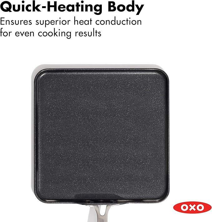 OXO 11” Non-Stick Every Day Square Griddle, BPA-Free Comfort Grip Silicone Handle, Dishwasher & Oven Safe, PFAS-Free Ceramic Skillet, Pancake Pan, Black