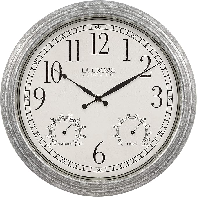 La Crosse Clock 433-3236 14-inch Silas Indoor/Outdoor Galvanized Analog Quartz Wall Clock
