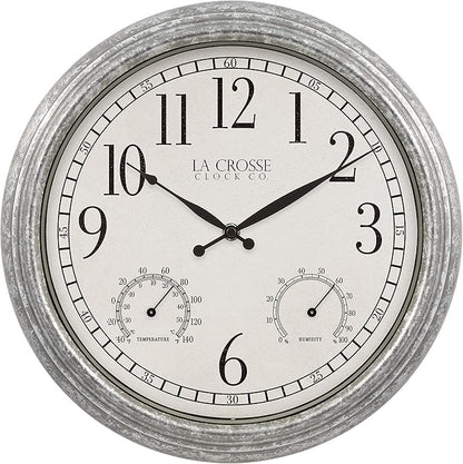 La Crosse Clock 433-3236 14-inch Silas Indoor/Outdoor Galvanized Analog Quartz Wall Clock