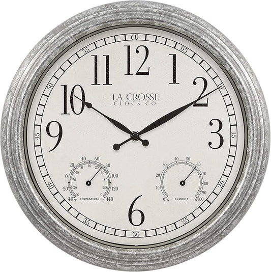 La Crosse Clock 433-3236 14-inch Silas Indoor/Outdoor Galvanized Analog Quartz Wall Clock