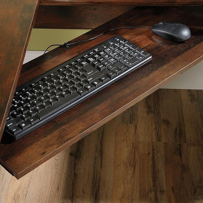 Sauder Harbor View L Shaped Computer Desk Home Office with File Cabinet Storage Drawer, Cable Management, Keyboard Tray, in Curado Cherry finish