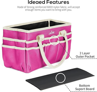 JJRING Craft and Art Tote - 600D Rose Red Nylon Fabric Art Sewing Organizer Bag with Pockets - for Craft, Scrapbooking, Medical, and Office Supplies Storage