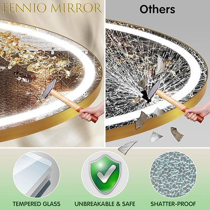 FENNIO 70" x 36" Large Wall Mounted Mirror with LED Lights, Oval Full Length LED Lighted Full Body Dressing Mirror for Bedroom, Salon, Brushed Aluminum Frame, Tempered Glass