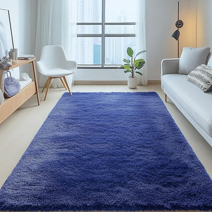 OLANLY 5x6 Area Rugs for Living Room Bedroom, Machine Washable Soft Fluffy Shaggy Bedside Rug, Indoor Floor Carpet for Kids Girls and Boys, Dorms, Nursery Rooms, Home Decor Aesthetic, Navy Blue