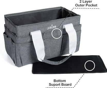 JJRING Craft Organizer Tote Bag, Art Storage Caddy with Multiple Pockets, Grey Sewing Bag for Art, Craft, Scrapbooking, Medical, and Office Supplies Storage