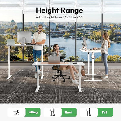 Large Electric Standing Desk,55x28 Inches Adjustable Height Stand up Desk, Sit Stand Home Office Desk, 3 Preset Heights,Equipped with Hooks,Ergonomic Computer Desk Workstation，White
