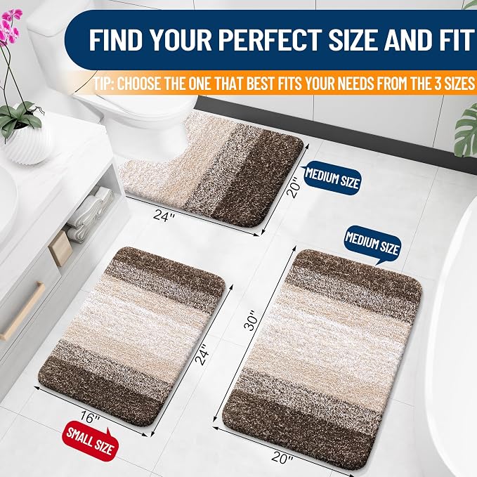OLANLY Small Bathroom Rugs Mat 24x16, Extra Soft Absorbent Microfiber Bath Rugs, Rubber Backing, Quick Dry, Washable Bath Mats for Bathroom Floor, Tub and Shower, Home Decor Accessories, Light Brown