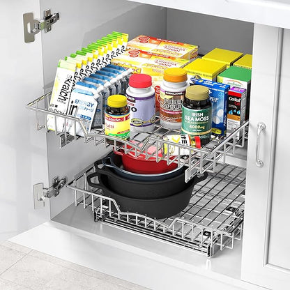 Simple Houseware Under Cabinet Pull Out Sliding Shelf Drawer Organizer, 18" D x 17" W