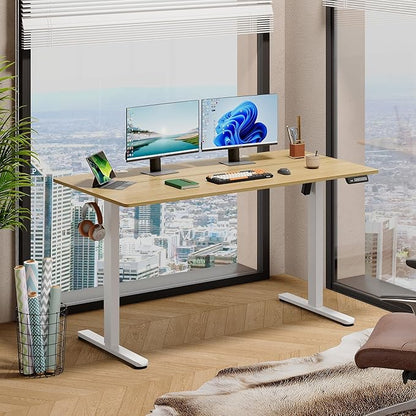 DEVAISE 55 x 28 Inches Electric Standing Desk, Adjustable Height Stand up Desk, Ergonomic Sit to Stand Desk with 3 Memory Preset, Adjustable Computer Desk for Home Office (Maple)