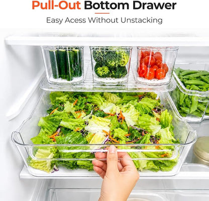 SMRCAD Refrigerator Organizers, Clear Pull-out Drawer Container and Organizer Bins with Lids, Stackable Storage Containers for Fruits, Vegetable (Set of 3 (Include Pull Out Drawer))