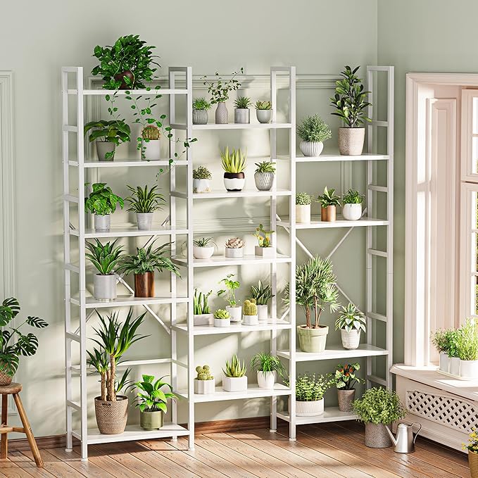 SUPERJARE Triple Bookshelf, Bookcase with 11 Open Display Shelves, Wide Book Shelf Book Case for Home & Office, 6 Tier, White