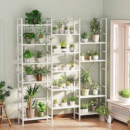 SUPERJARE Triple Bookshelf, Bookcase with 11 Open Display Shelves, Wide Book Shelf Book Case for Home & Office, 6 Tier, White