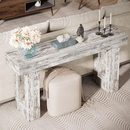 Tribesigns 63-Inch Long Console Table, Wooden Rectangular Sofa Table Behind The Couch, Farmhouse Entryway Table for Entrance, Hallway, Living Room (Distressed White)