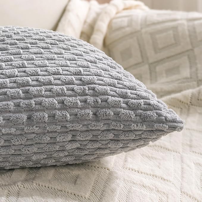 Set of 4 Grey Decorative Throw Pillow Covers 16x16 Inch Corduroy Pillow Covers for Bed Couch Sofa Living Room Soft Square Cushion Cases