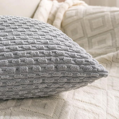Set of 4 Grey Decorative Throw Pillow Covers 16x16 Inch Corduroy Pillow Covers for Bed Couch Sofa Living Room Soft Square Cushion Cases