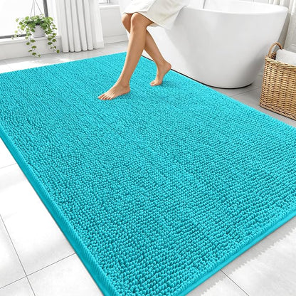 OLANLY Large Bathroom Rugs 70x46, Extra Soft Absorbent Chenille Bath Rugs, Rubber Backing Quick Dry, Machine Washable Bath Mats for Bathroom Floor, Tub and Shower, Home Decor Accessories, Aqua Sky