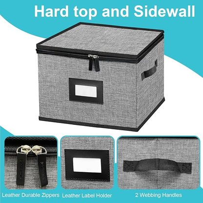 China Storage Containers-Quilted Dish Storage Containers with Lid Hard Shell for Moving Transport, Dinnerware Storage,Stackable Plate Storage,24 Felt Plate Dividers Included,2PACK 12*12*8in