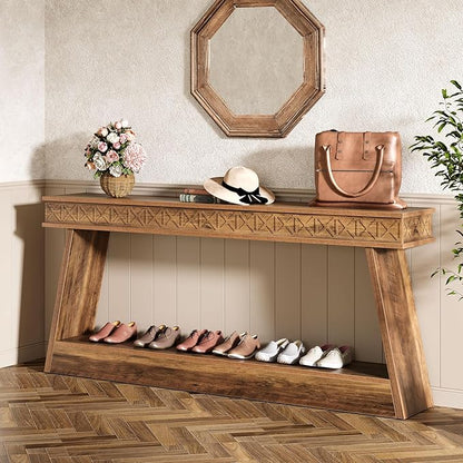 Tribesigns 70.9 Inch Extra Long Console Table, Wood Entryway Table with Storage, Narrow Long Sofa Tables Behind Couch, Farmhouse Style Entry Table for Living Room, Entrance, Hallway, Rustic Brown