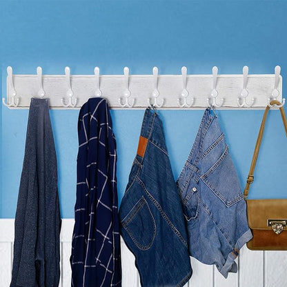 WEBI Coat Rack Wall Mount White,38 9/16" Long Coat Hooks Wall Mounted,Large Wall Coat Hanger,10 Tri Hooks for Hanging Coats,Clothes,Jacket,Farmhouse,White
