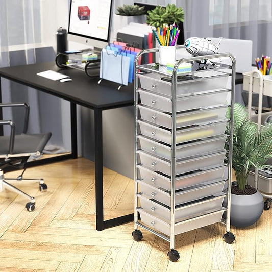 Simple Houseware Utility Cart with 10 Drawers Rolling Storage Art Craft Organizer, Chrome