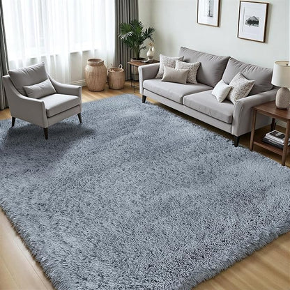 Area Rug for Living Room Bedroom: 4x6 Grey Soft Fluffy Shag Upgrade Non-Slip High Pile Carpet Large Fuzzy Plush Indoor Floor Decor Shaggy Rug for Kid Boys Girls Dorms Playroom Nursery Modern Home