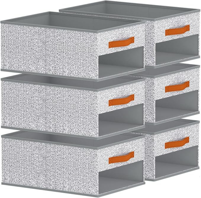 Homsorout Drawer Organizers and Storage - 6 Pack Foldable Pants Organizer with Clear Window & Handles, Fabric Closet Organizer for Clothes, Jeans, Sweaters, Towels, T-shirt, Scarf (Ant Light Gray)