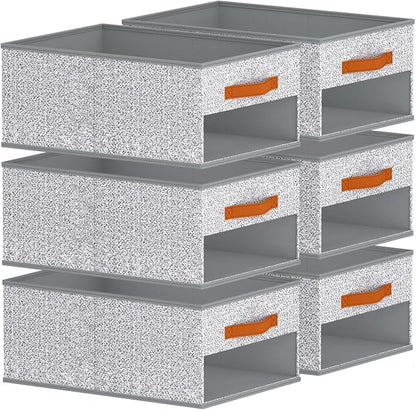 Homsorout Drawer Organizers and Storage - 6 Pack Foldable Pants Organizer with Clear Window & Handles, Fabric Closet Organizer for Clothes, Jeans, Sweaters, Towels, T-shirt, Scarf (Ant Light Gray)