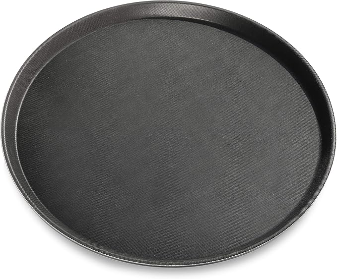 New Star Foodservice Non-Slip Tray, Plastic, Rubber Lined, Round (Black, 16-Inch)
