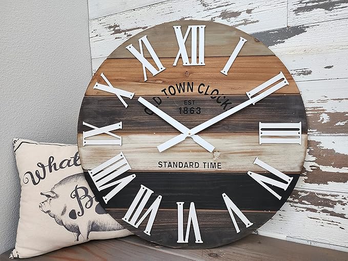 30" Wooden Multi-Color Maritime Coastal Beach Large Roman Wall Clock (Grey, 30 inch)