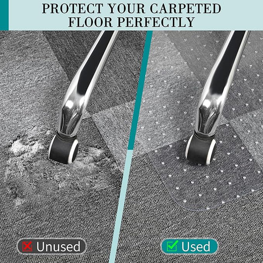 BesWin Office Chair Mat for Carpeted Floors, 45'' x 53'' Large Desk Chair Mat for Low Carpets, Premium Quality Hard Carpet Protector for Work, Home, Gaming, Easy Glide and Flat Without Curling