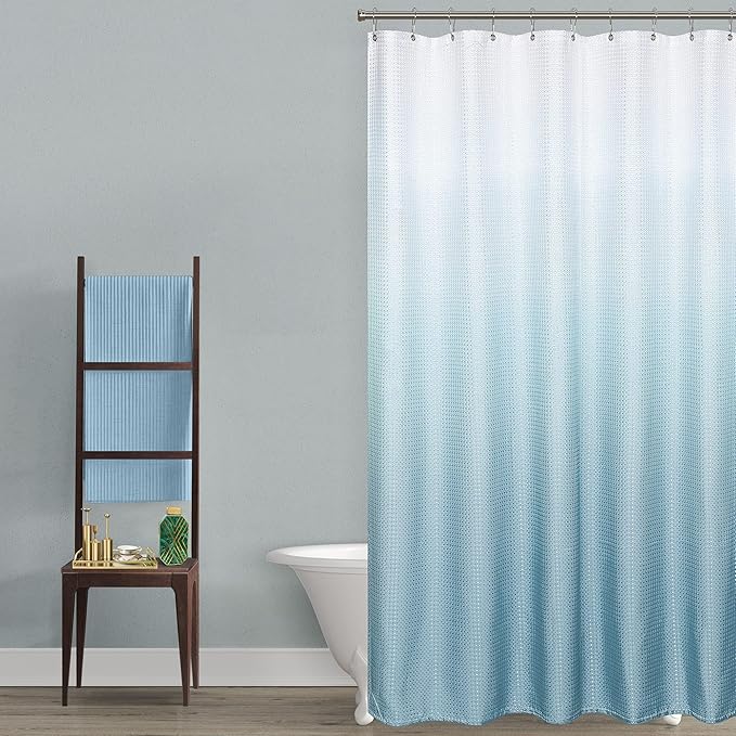 Mrs.Naturall Light Blue Shower Curtain,Soothing Grey Grey Smoke Blue Pastel Bath Curtains for Bathroom,No Need Liner with Hooks Set,72 Inch Long