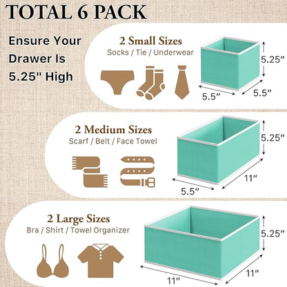 Simple Houseware Underwear Drawer Organizer for Lingerie/Undergarment/Bra/Panty/Sock/Onesie, Set of 6, Turquoise