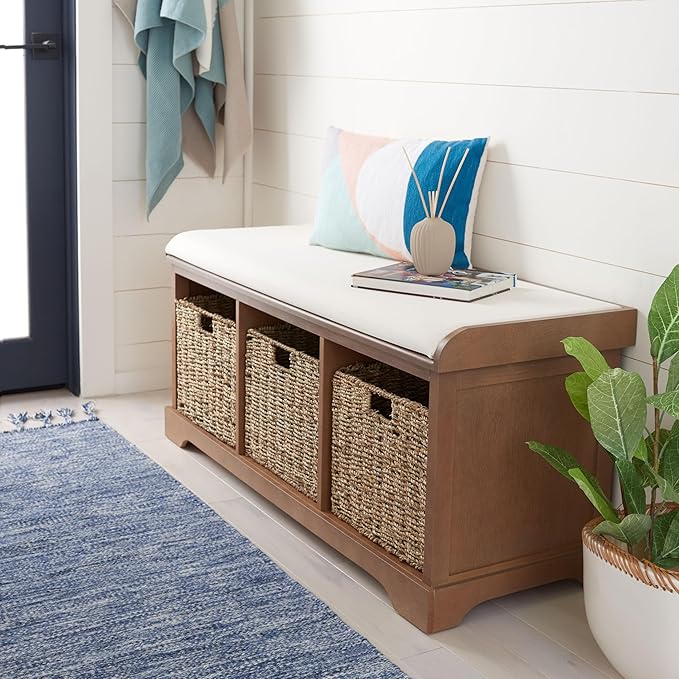 Safavieh American Homes Collection Lonan Grey and White Wicker Storage Bench