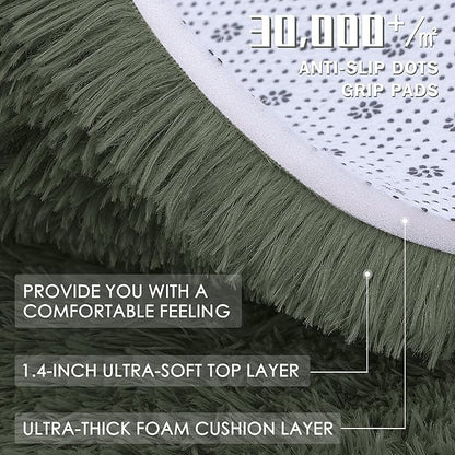 OLANLY Area Rugs for Living Room Bedroom, Machine Washable 4x5.9 ft Soft Fluffy Shaggy Bedside Rug, Indoor Floor Carpet for Kids Girls and Boys, Dorms, Nursery Rooms, Home Decor Aesthetic, Olive Green