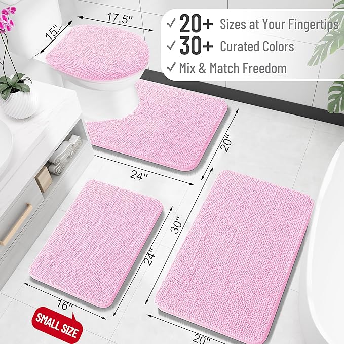 OLANLY Bathroom Rugs 32x20, Extra Soft Absorbent Chenille Bath Rugs, Rubber Backing Quick Dry, Machine Washable Bath Mats for Bathroom Floor, Tub and Shower, Home Decor Accessories, Pink