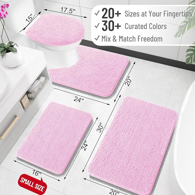 OLANLY Small Bathroom Rugs 24x16, Extra Soft Absorbent Chenille Bath Rugs, Rubber Backing Quick Dry, Machine Washable Bath Mats for Bathroom Floor, Tub and Shower, Home Decor Accessories, Pink