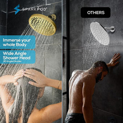SparkPod Rain Shower Head, 8 Inch Round | High Pressure Shower Heads, 90 Nozzle (Touch-to-Clean), Adjustable Showerhead, No-tool Universal Connection
