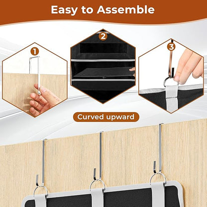 2 Packs 5-Tier Over the Door Storage Organizer with 10 Side Mesh Pockets, 48 lbs Load Capacity, 3 Hooks Design, Hanging Organizer with Clear Windows for Bathroom, Bedroom, Nursery, Kitchen-Black