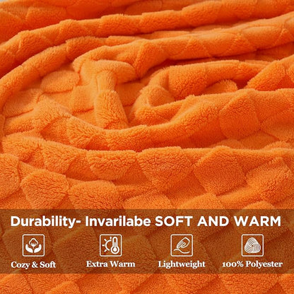 Zyrah Super Soft Throws for Couch Fleece Throw Blanket Lightweight Decorative Fuzzy Cozy Blankets for Sofa Chair Bed (B-Orange, Twin(60"x80"))