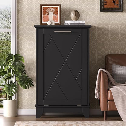 Single Tilt Out Trash Can Cabinet with Negative Ion Odor Control, Hidden 10-Gallon Recycling Cabinet, Dog Proof Garbage Can for Kitchen, Laundry, Dining Room, Black