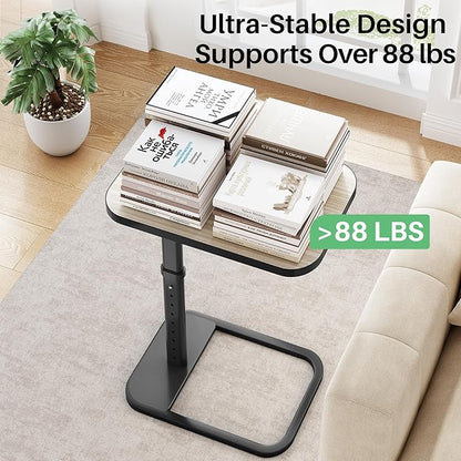 Driftwood Grey TV Tray Table, Adjustable Height & Rounded Metal Corners, Snack Table for Couch, Sofa, Bed, Chair, Living Room, C Shaped End Side Table for Eating, Dinner or Laptop, Small Spaces