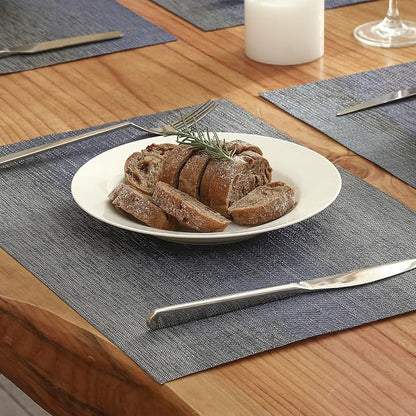 Leetaltree Denim Blue Placemats Set of 12 - Heat Resistant Non-Slip Place mats for Dining Table, Washable Durable PVC Vinyl Woven Table Mats（Denim Blue, 12）