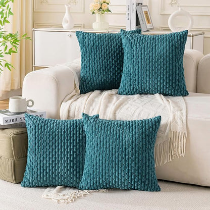 Set of 4 Teal Decorative Throw Pillow Covers 16x16 Inch Corduroy Pillow Covers for Bed Couch Sofa Living Room Soft Square Cushion Cases