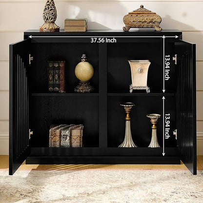LKTART Sideboard Buffet Cabinet with Storage, Mid Century Modern Credenza with Arch Doors & Shelves, Wood Coffee Bar Media Console Table for Kitchen, Living Room, Entryway-Black