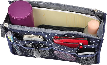Vercord Purse Organizer Insert for Handbags Bag Organizers Inside Tote Pocketbook Women Nurse Nylon 13 Pockets Navy Blue Dot Large
