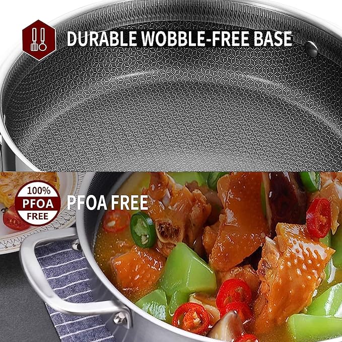LOLYKITCH 6 QT Hybrid Tri-Ply Stainless Steel Non-Stick Sauté Pan with Lid,12 Inch Deep Frying Pan,Large Skillet,Jumbo Cooker,Induction Pan, Oven Safe and Detachable Handle.