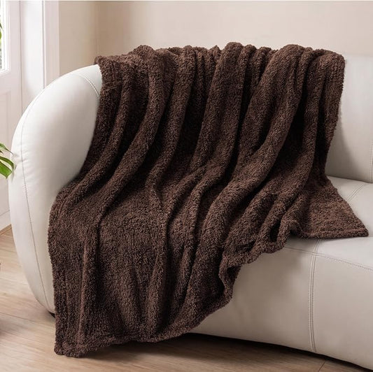 Exclusivo Mezcla Fleece Coffee Throw Blanket for Couch Sofa, Ultra Soft, Lightweight and Fluffy Blankets for Women, All Season, 50x60 Inches